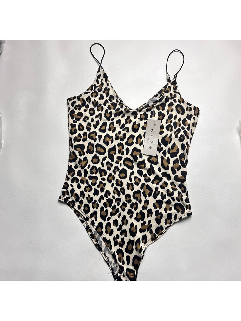 GAZE DTLA Women’s Animal Print Thin Strap Non Adjustable Strap Bodysuit Sz S
